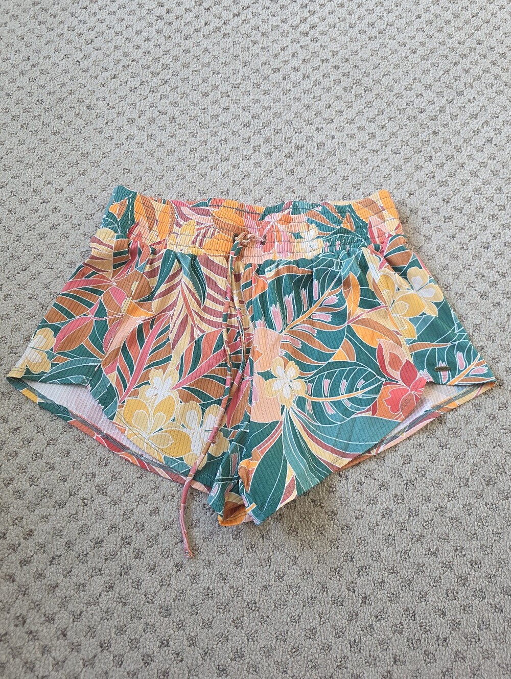Rip Curl Tropical Floral Elastic Waist Shorts - Green, Yellow, Orange, Pink